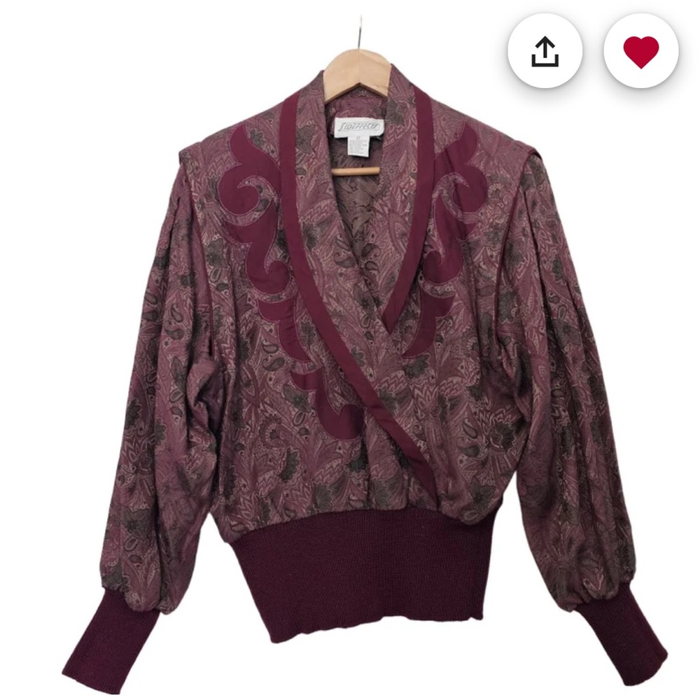 Maroon and Plum Vintage Paisley V-Neck Collared Shirt Sweater